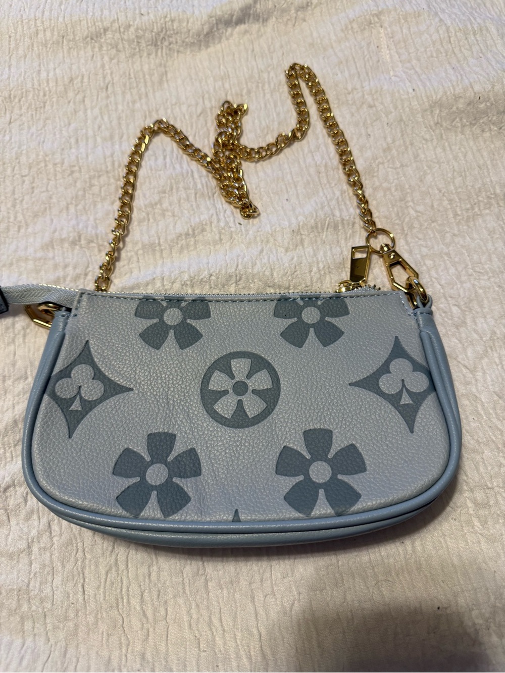 Source Unknown Pale Blue Floral Monogram Chain Shoulder Bag